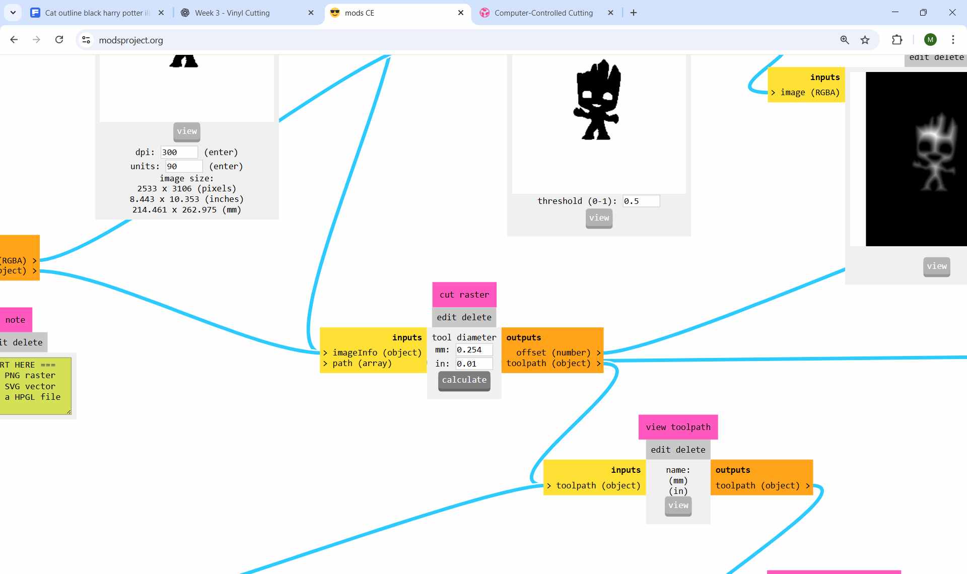 Cut raster node in Fab mods with the Calculate button highlighted